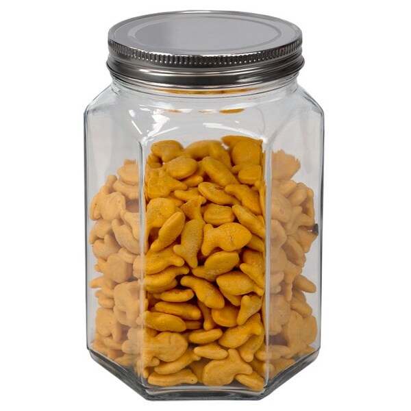 37 oz. Medium Hexagon Glass Canister， Clear - 37 oz