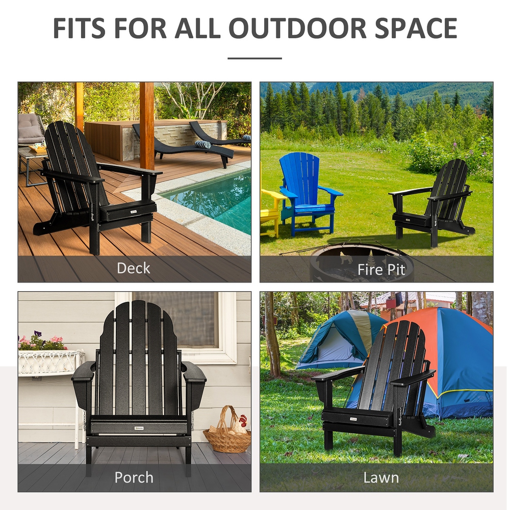 Outsunny Folding Adirondack Chair  HDPE Outdoor  Weather Plastic Lounge Beach Chairs for Patio Deck and Lawn Furniture