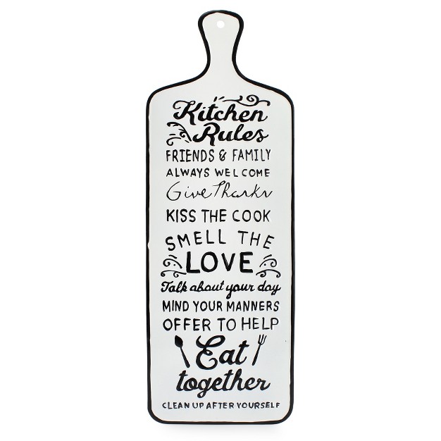 Auldhome Design White Kitchen Rules Rustic Metal Sign Farmhouse Enamelware Cutting Board Shaped Plaque