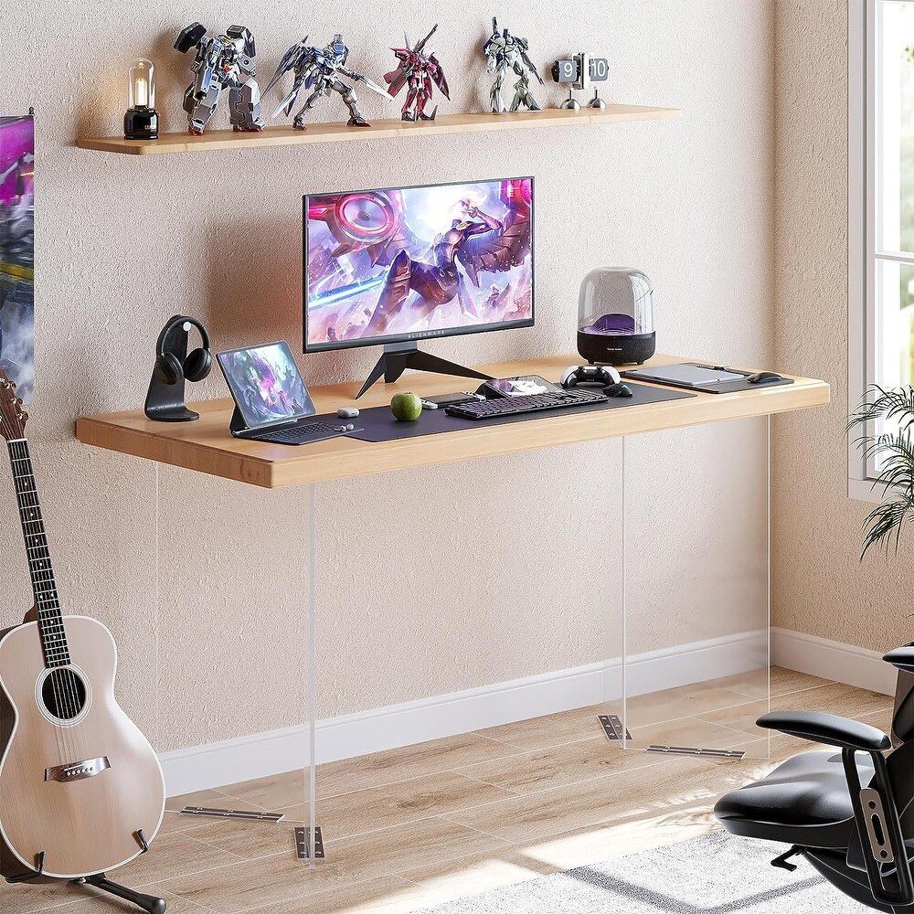 Home Office Desk with Acrylic Legs  Computer Desk Writing Table  Wood