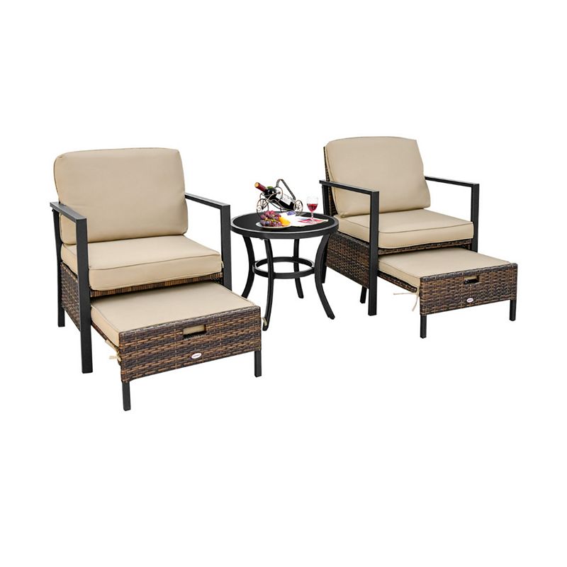 5 Pieces Patio Wicker Conversation Set with Soft Cushions for Garden Yard