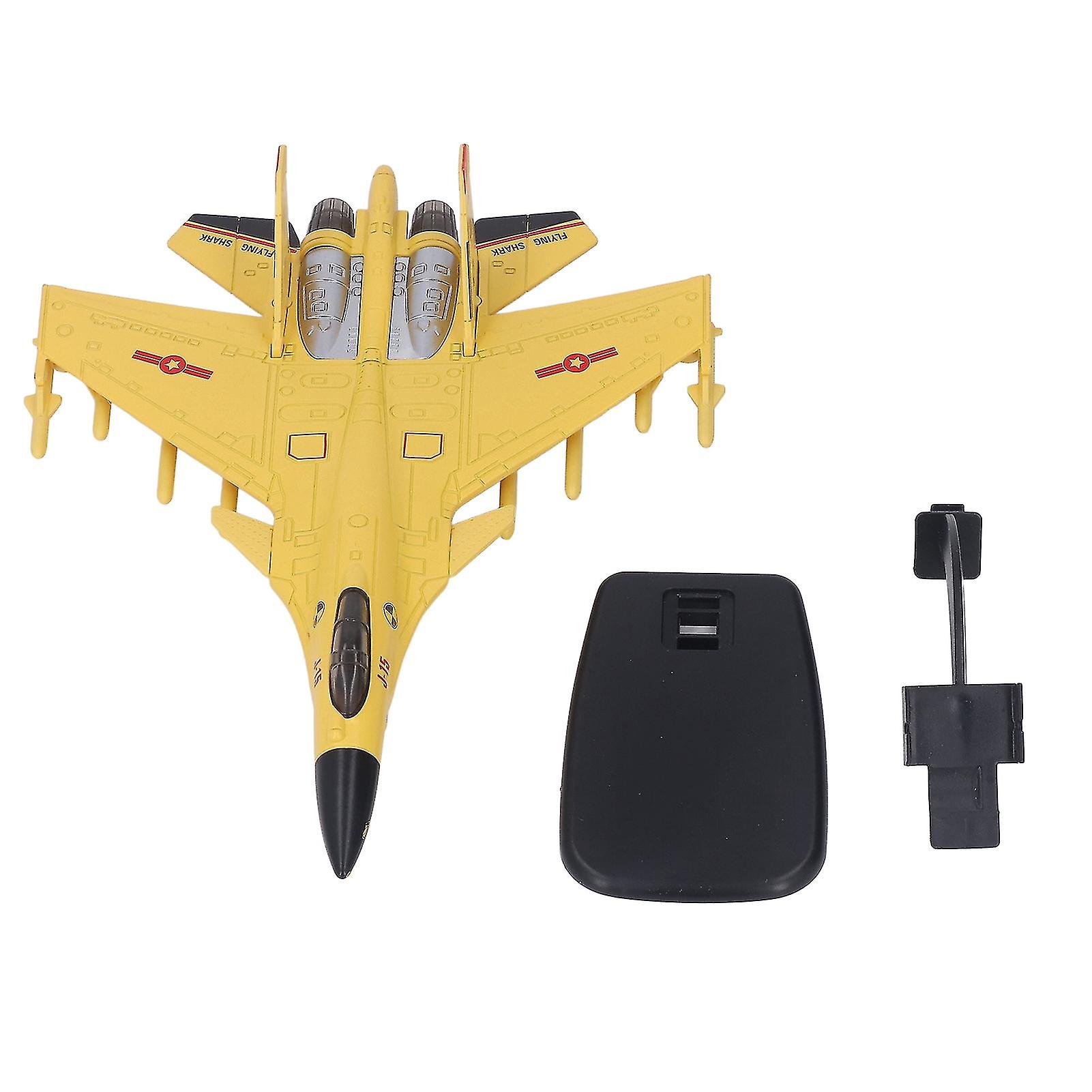 Fighter Aircraft Model Pull Back with Display Stand Sound Light Alloy Aircraft Model for Boy Kids Yellow