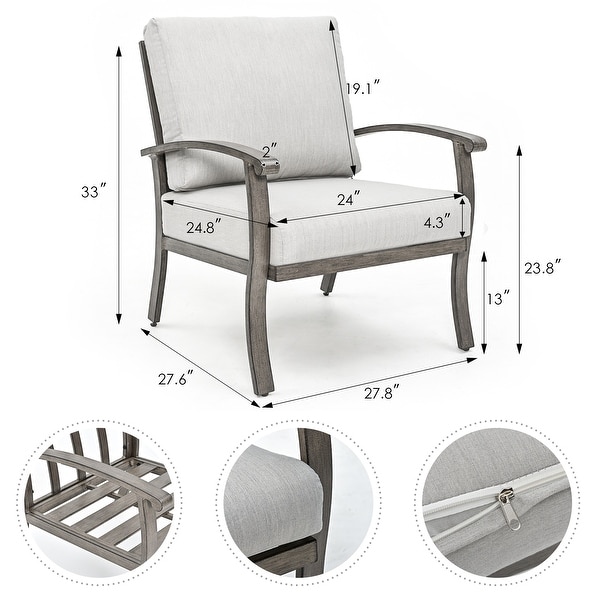 5Piece Aluminum Patio Conversation Set with End Table，Ottoman and Light Gray Cushions