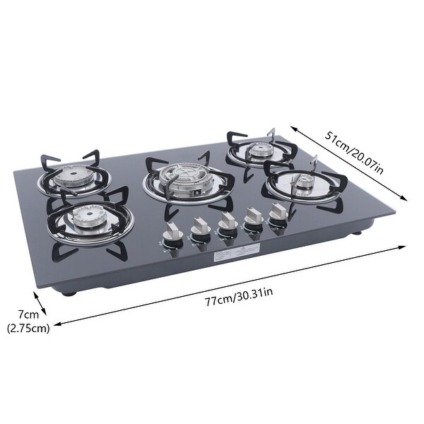 30 Inch 5 Burners Gas Cooktop Glass Surface with Flameout Protection