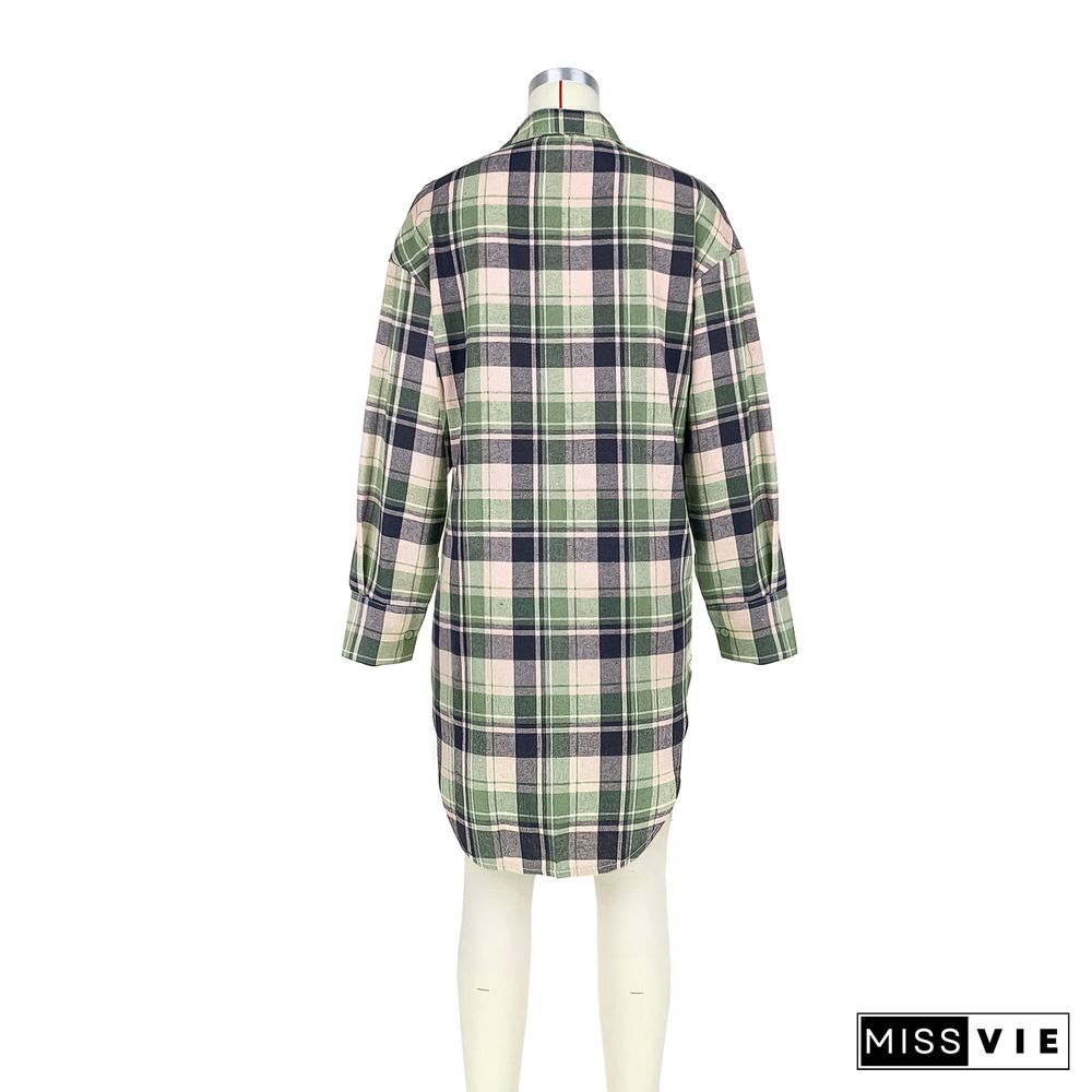 Button Up Casual Vintage Plaid Blouse Shirt Dresses