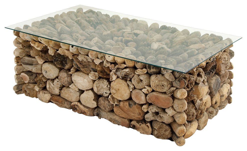 Zimlay Natural Mangrove Wood/Glass Coffee Table 37753   Rustic   Coffee Tables   by Brimfield  ampMay  Houzz