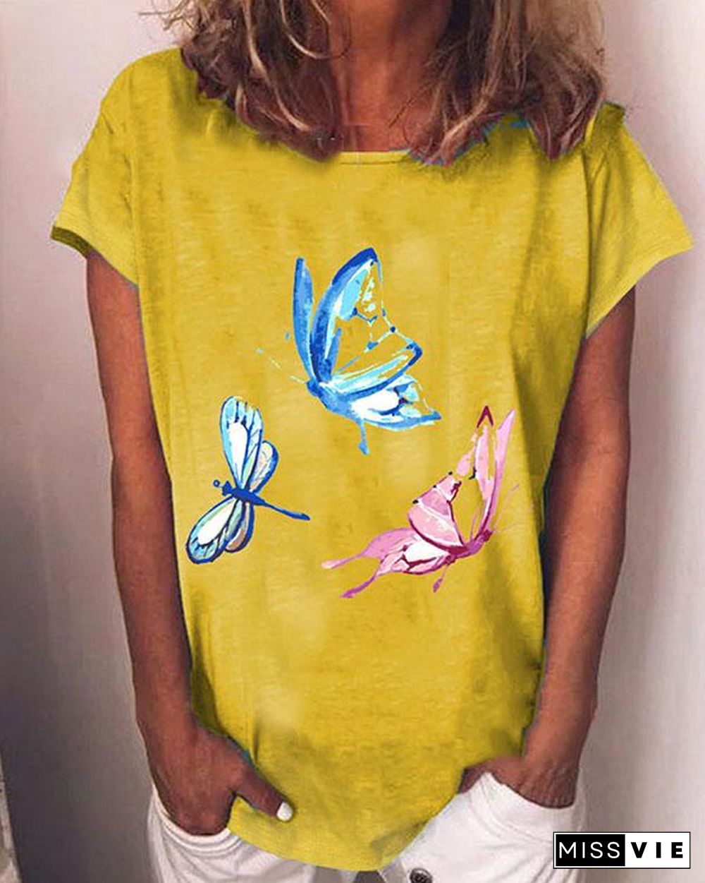 Hot Sale Butterfly Print Casual Short Sleeves T-Shirts