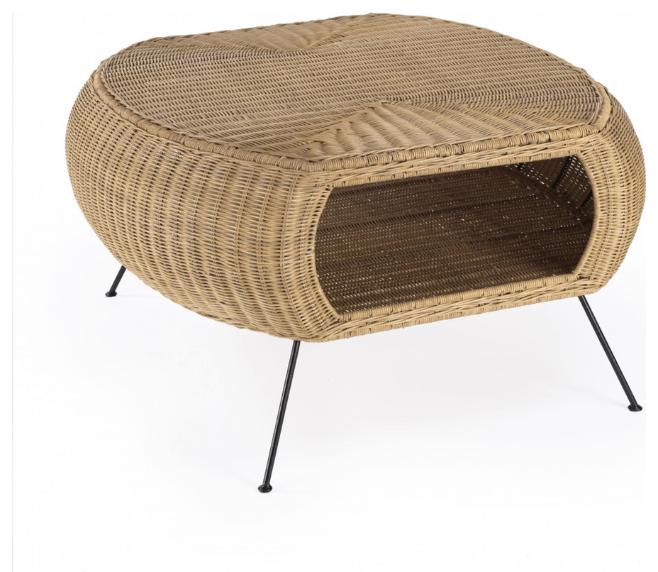 38 quotNatural Rattan Wicker With Iron Round Coffee Table   Tropical   Coffee Tables   by HomeRoots  Houzz