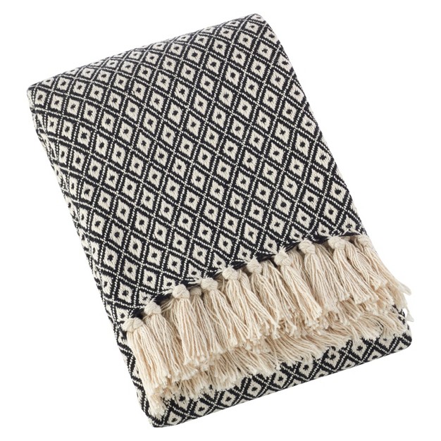 Sevan Soft Cotton Diamond Weave Throw Blanket Black Saro Lifestyle