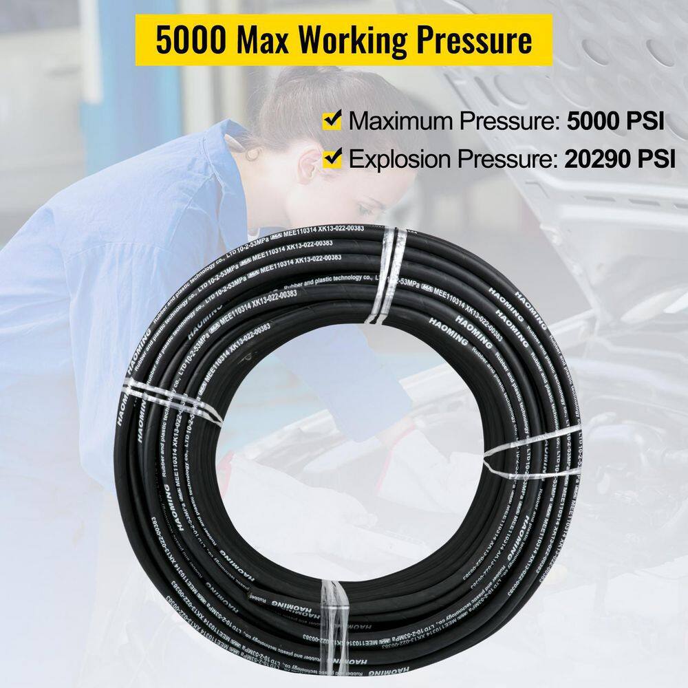 VEVOR Hydraulic Hose 328 ft. Rubber Hydraulic Hoses 38 in. 5000 PSI with 2 High-Tensile Steel Wire Braid 40 F to 250 F 00PSIHFSUMIYF3QDMV0