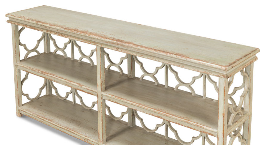 Quatrefoil Bookshelf Console Table With Storage Shelves   Transitional   Console Tables   by Sideboards and Things  Houzz