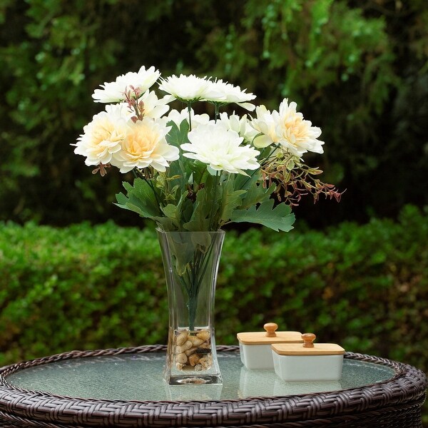 Mixed Artificial Daisy Floral Arrangements in Vase with River Stone，Table Centerpieces for Dining Room