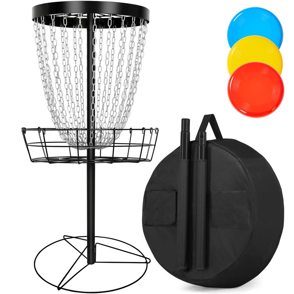 SmileMart 24-Chain Disc Golf Goal for Target Practice with Carrying Bag and 3 Discs， Black