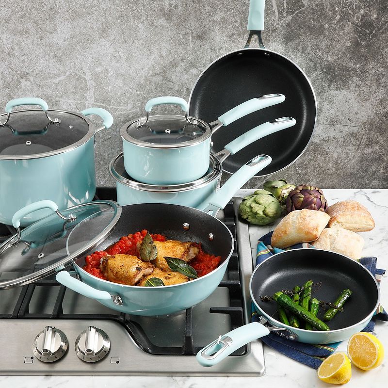 Kenmore Elite Andover 10 Piece Nonstick Aluminum Cookware Set in Glacier Blue