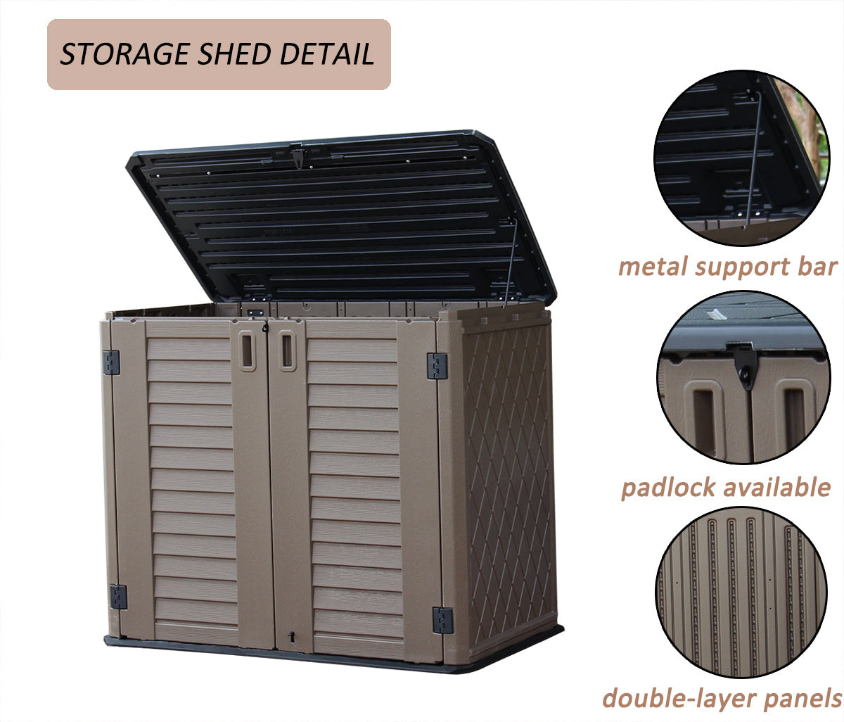 KINYING Small Horizontal Storage Sheds,26 cu.ft Resin Outdoor Storage Shed Weather Resistance(Brown)