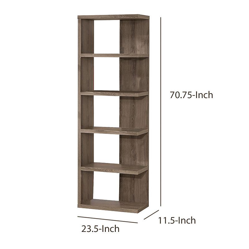 Spacious Semi Backless Wooden Bookcase， Gray