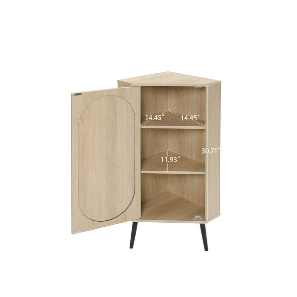 Corner cabinet ，Rattan door，Freestanding Corner Tables For Small Spaces， Corner Shelf Stand For Living Room