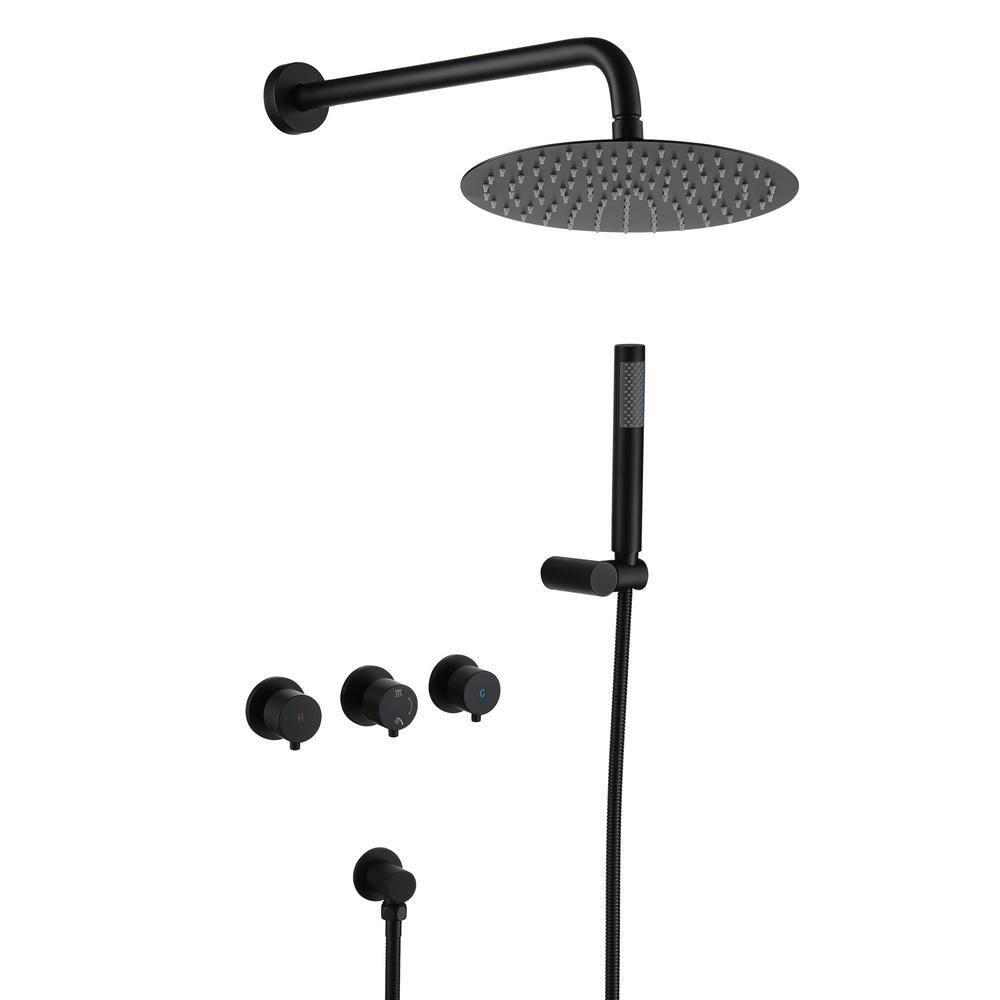 Hlihome 1-spray pattern 1.8 GPM 10 in. Wall Mount dual shower head and handheld shower head in matte black DK-1002MB