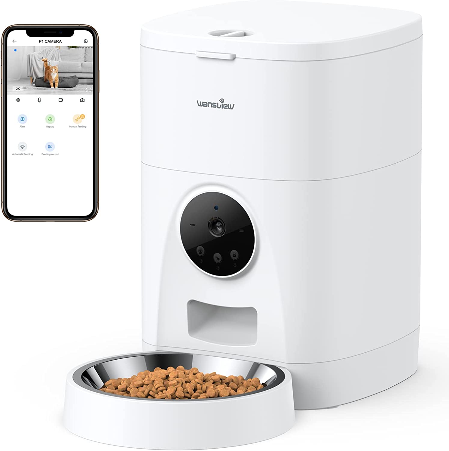 Automatic Pet Feeder for Cats and Dogs -  4L Smart Feeding Solutions with 2K Camera Video Recording and 2-Way Audio， 2.4G WiFi Cat Food Treat Dispenser with APP Control and Timer Programmable