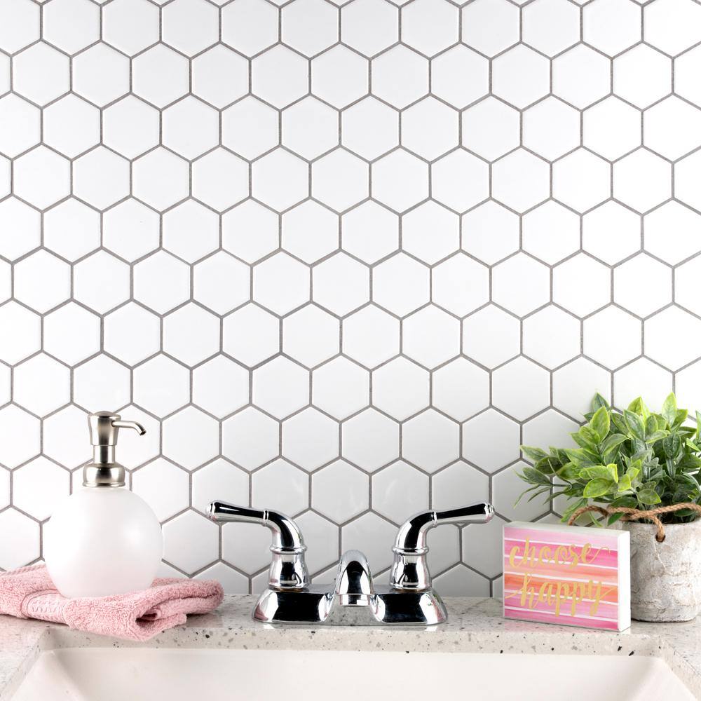 Merola Tile Metro 2 in. Hex White Porcelain Mosaic Tile (10.0 sq. ft.Case) FXLM2HGW