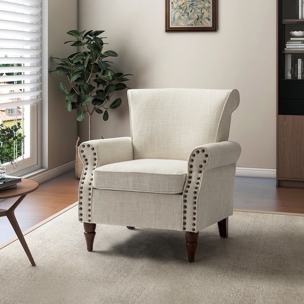 Nyctelius Upholstered Comfy Accent chair with Classic Turned Wooden Legs and Nailhead Trim by HULALA HOME