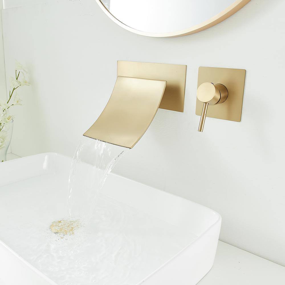 BWE Single Handle Wall Mount Spout Waterfall Bathroom Faucet in Brushed Gold A-93007-BG