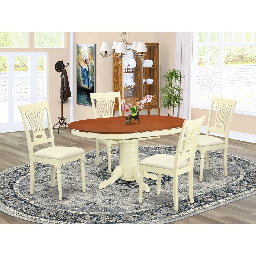 East West Furniture 5 Piece Dinette Set  an Oval Dining Room Table and 4 Linen Fabric Dining Chairs  Buttermilk   Cherry