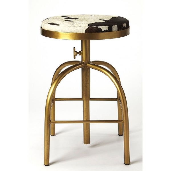 Modern Iron Hair-On-Hide Round Barstool - Multicolor - 16.5