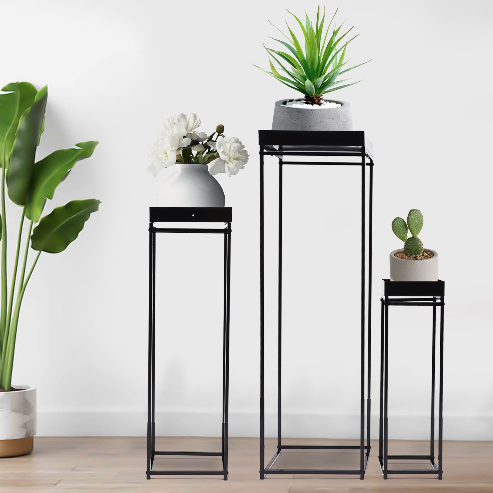 ANQIDI Tall Square Plant Stand Metal Flower Pot Rack Plant Shelves for Wedding Home Decor Black 3Pcs