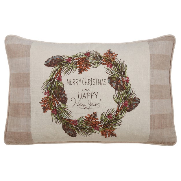 Saro Lifestyle Merry Christmas And Happy New Year Decorative Pillow Cover