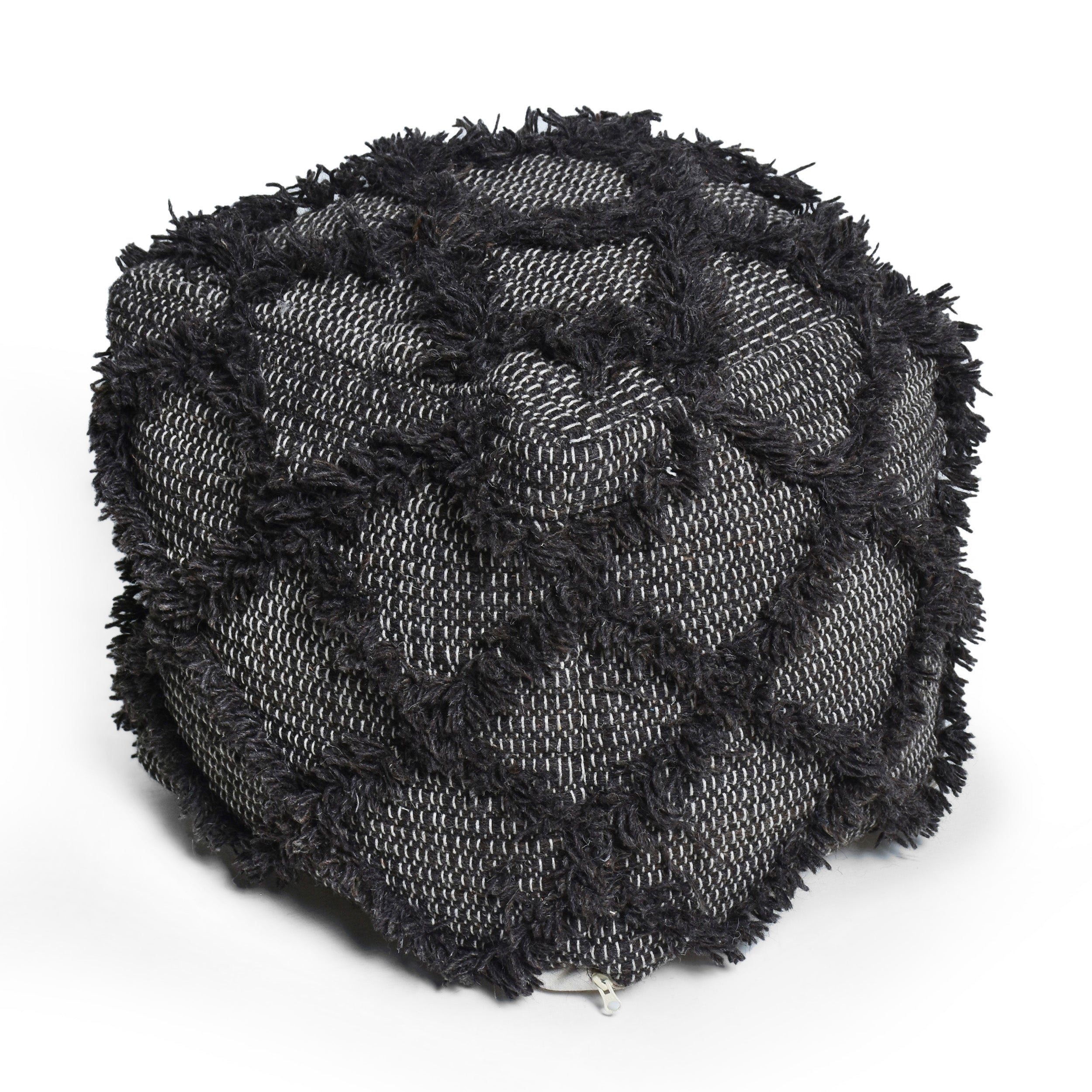 Viraj Boho Artisan Hand Woven Wool and Cotton Cube Pouf