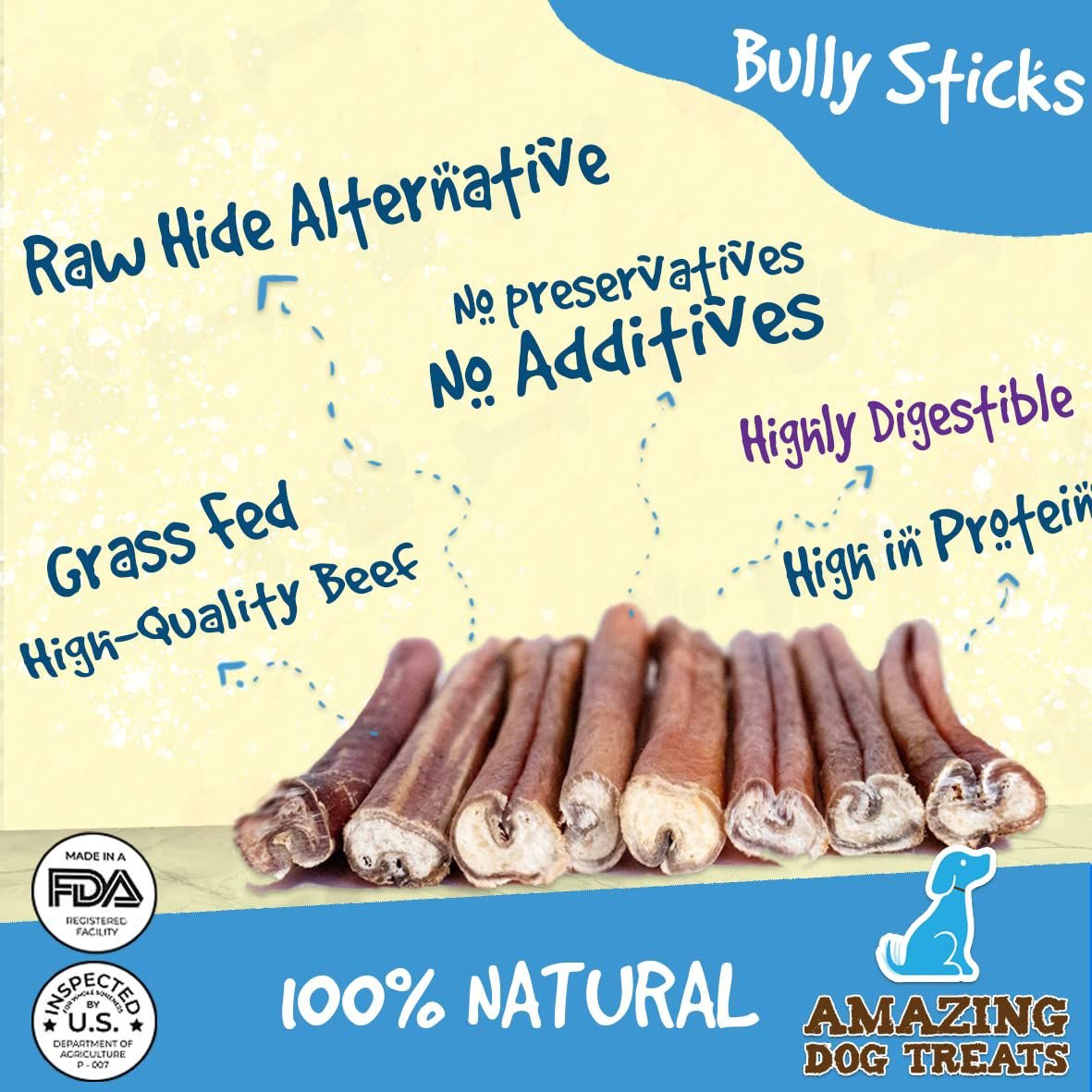 Amazing Dog Treats 6-inch Bully Stick Dog Treats， 15 count