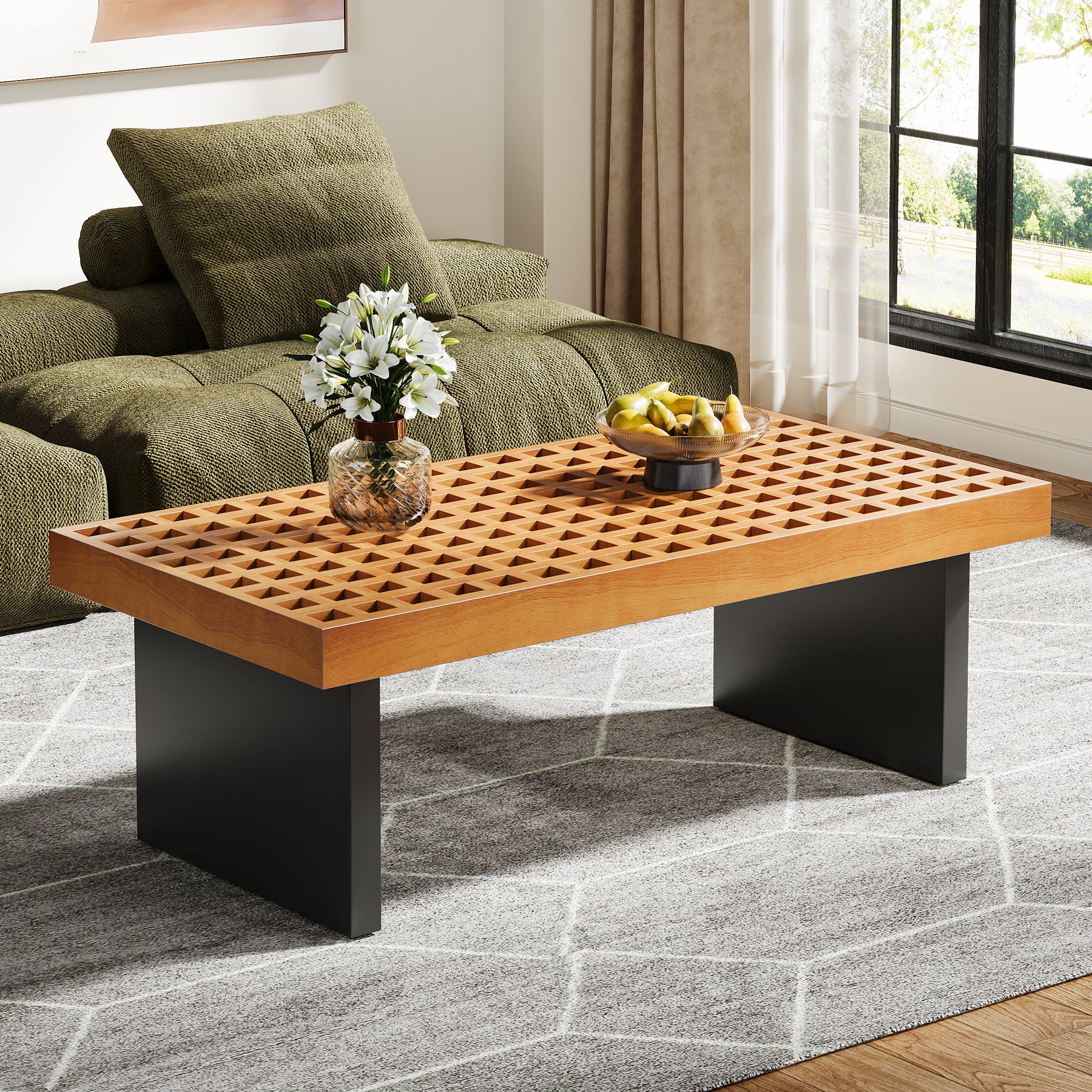 47 Boxwood Coffee Table, Rectangular Lattice Center Table