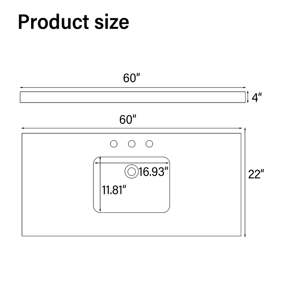 Vanityfair 60 Inch Bathroom Vanity Top in Quartz Stone with Single Sink