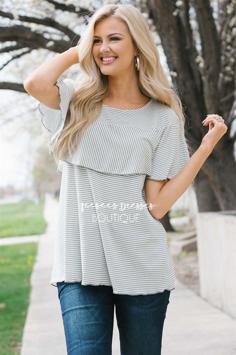 Striped Ruffle Layer Top