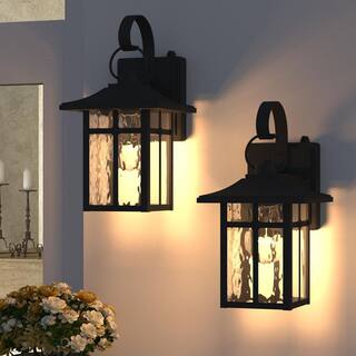 Maxax Hawaii Montpelier 1-Light Black Hardwired 12.4 in. H Outdoor Sconce Dusk to Dawn Wall Lantern Sconce (2-Pack) MX7003-W1BK