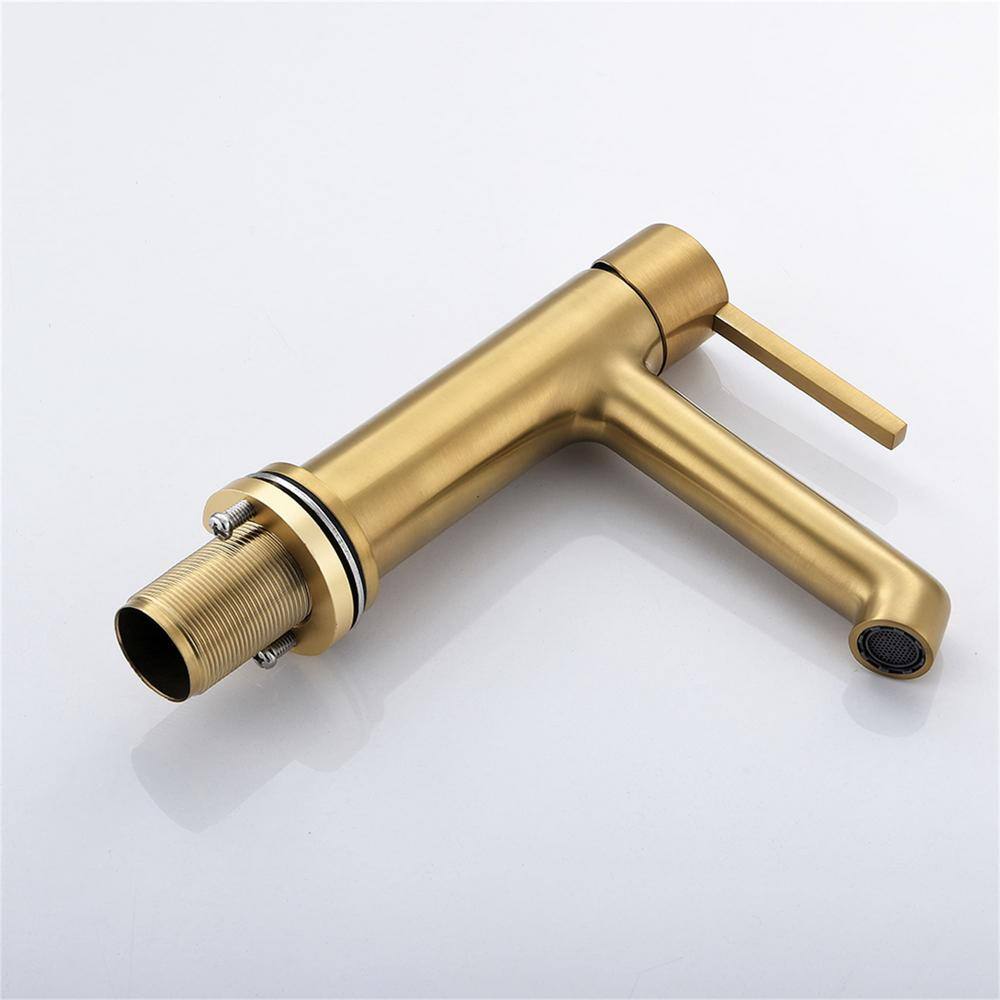 FLG Single Handle Single Hole Bathroom Faucet Deck Mount Brass Bathroom Sink Faucet in Brushed Gold CC-0125-BG