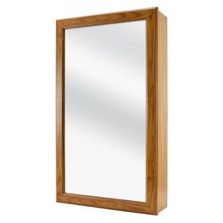 Glacier Bay 15-14 in. W x 26 in. H Framed Surface-Mount Bathroom Medicine Cabinet in Oak with Mirror 45388