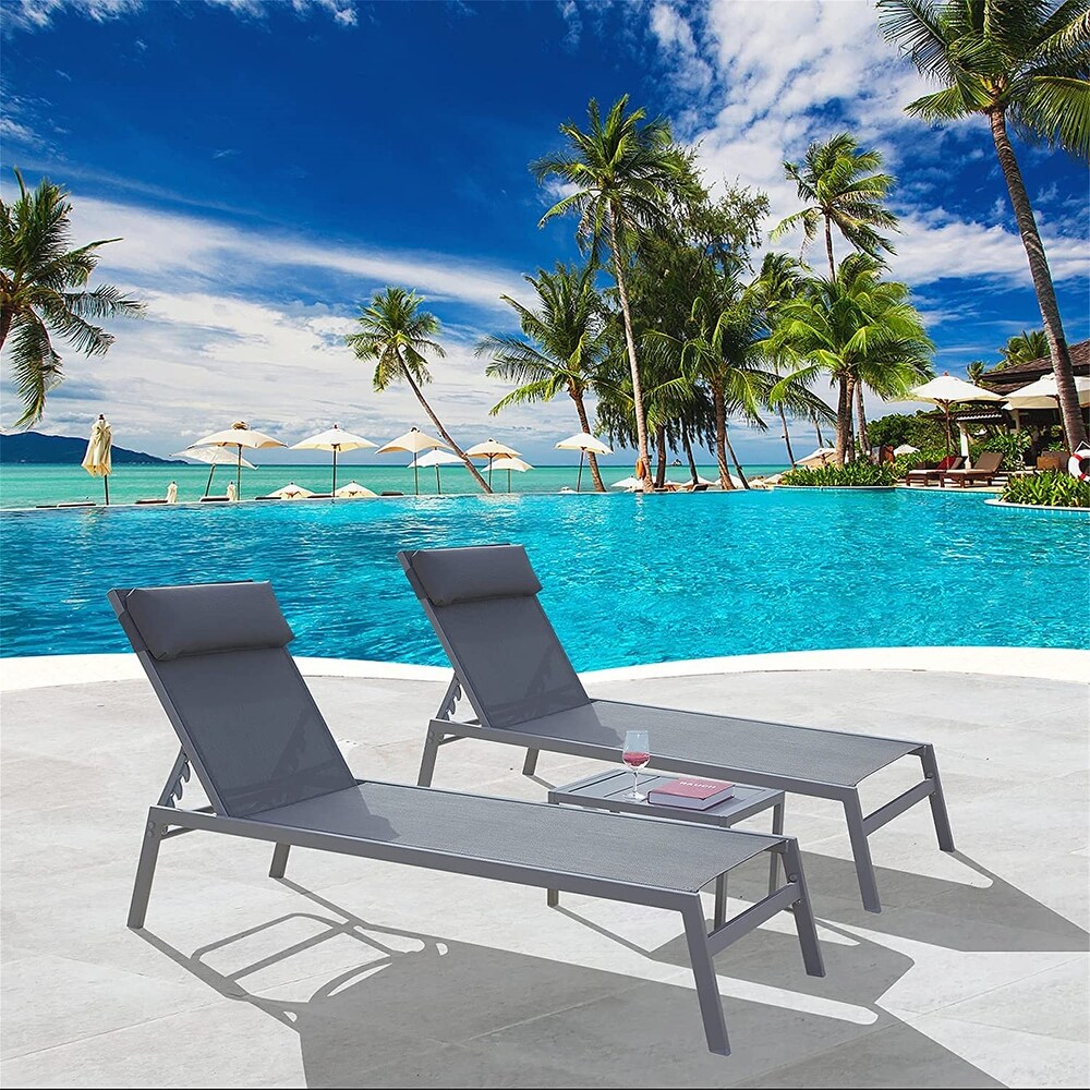 3 Pieces Adjustable Backrest Pool Lounge Chairs