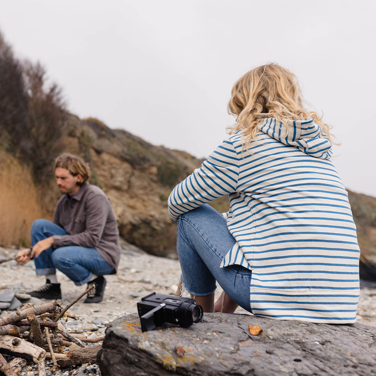 Bloom Hemp Hoodie - Soft Cobalt Stripe