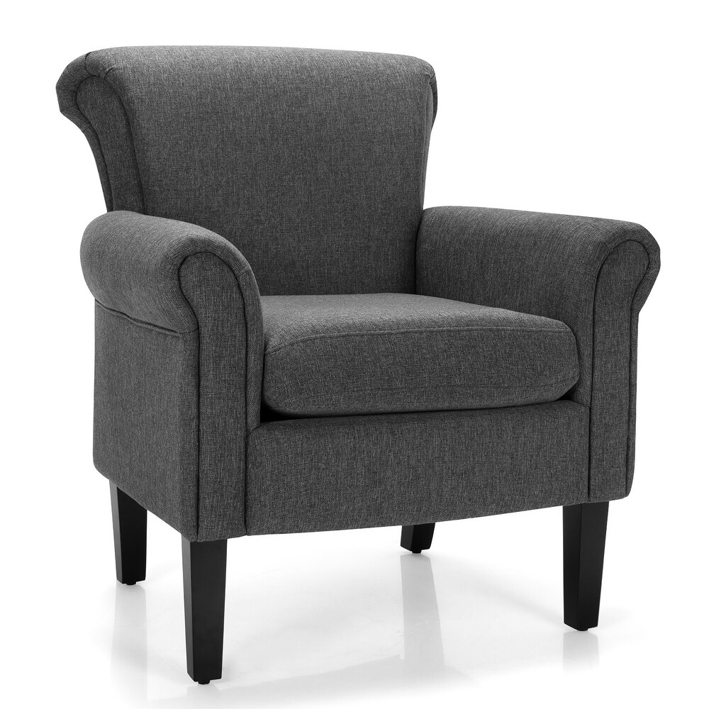 Modern Upholstered Fabric Accent Chair w/ Wood Legs Dark/Light Grey