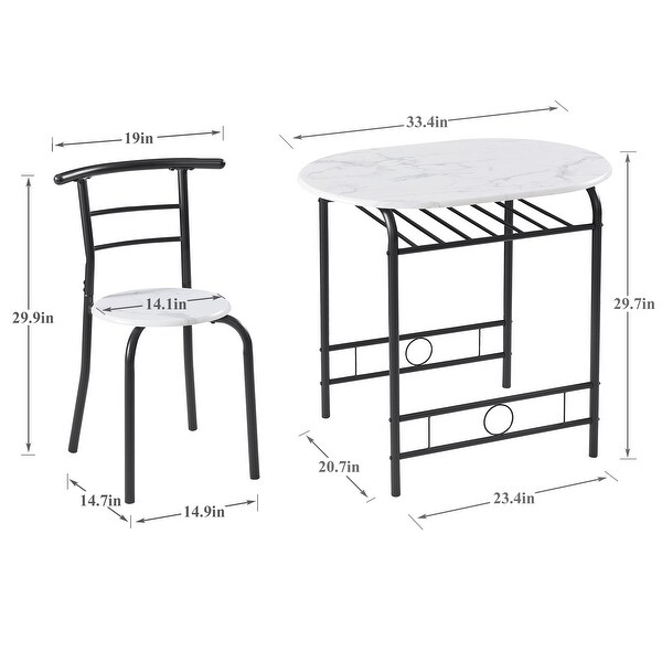 3-Piece Dining Set， Modern Wood Oval Table and 2 Chairs Set with Built-In Wine Rack