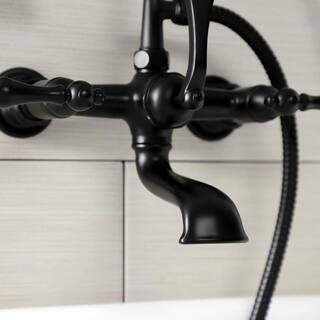 Kingston Brass Aqua Vintage 3-Handle Wall-Mount Clawfoot Tub Faucets with Hand Shower in Matte Black HAE551T0