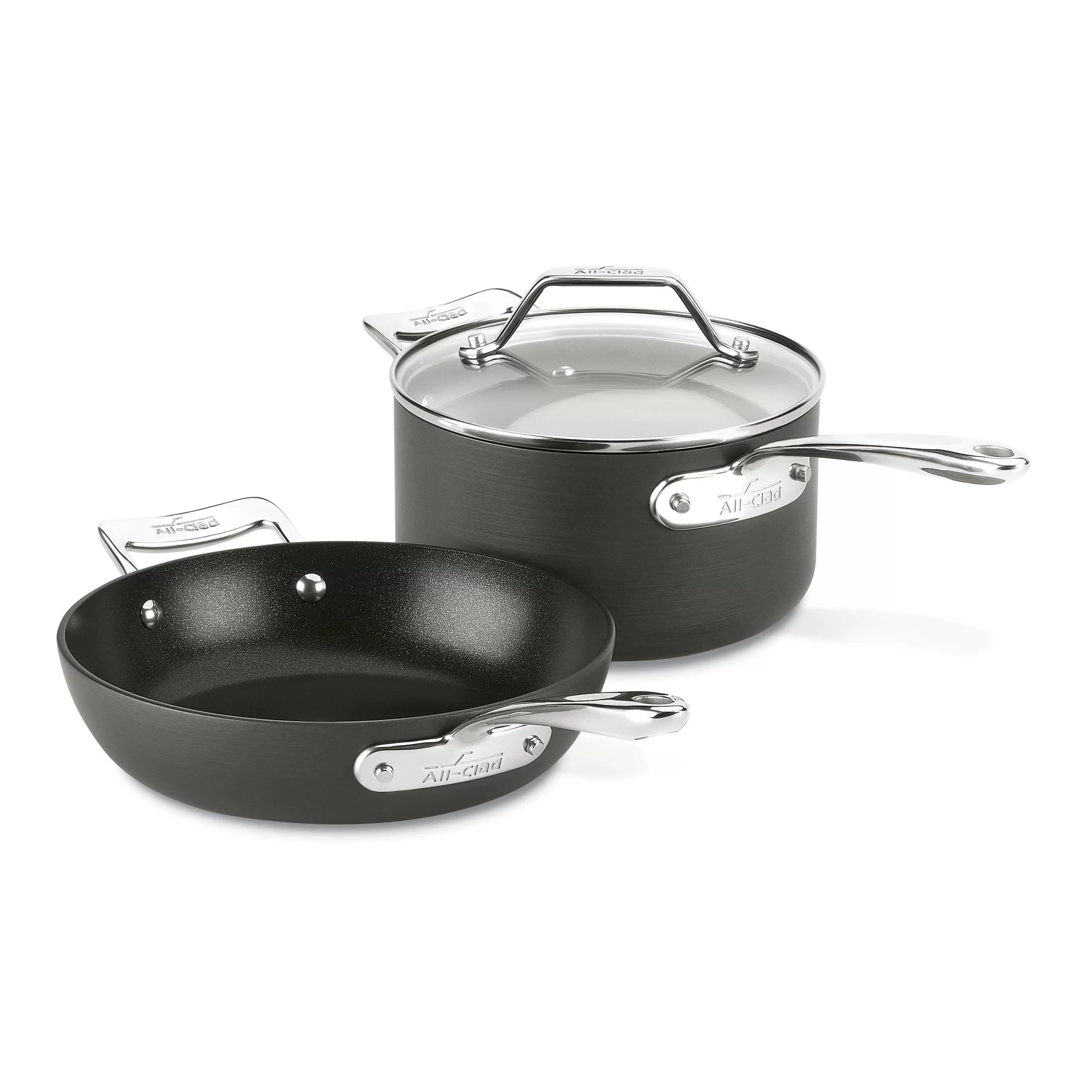 All-Clad Essentials Nonstick Hard Anodized Fry and Sauce Pan， 10.5 inch and 4 quart， Black