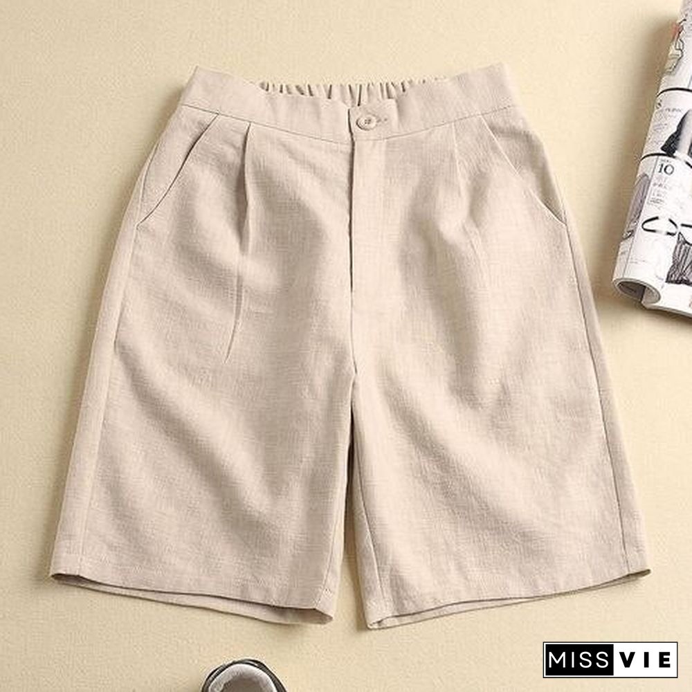 Cotton and Linen Casual Shorts Women's Plus Size Thin Loose All-match Wide-leg Pants Summer New Style Korean High-waist Shorts