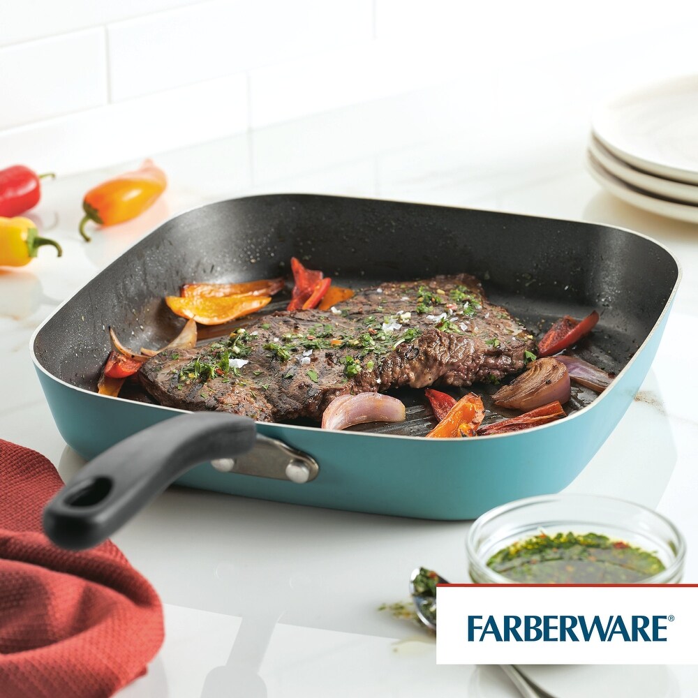 Farberware Cookstart Aluminum DiamondMax Nonstick Square Deep Grill Pan  11 Inch  Aqua