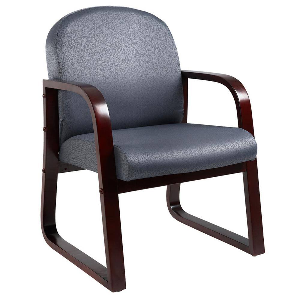 BOSS Office Products Gray Fabric Guest Chair Mahogany Solid Wood Finish B9570-GY