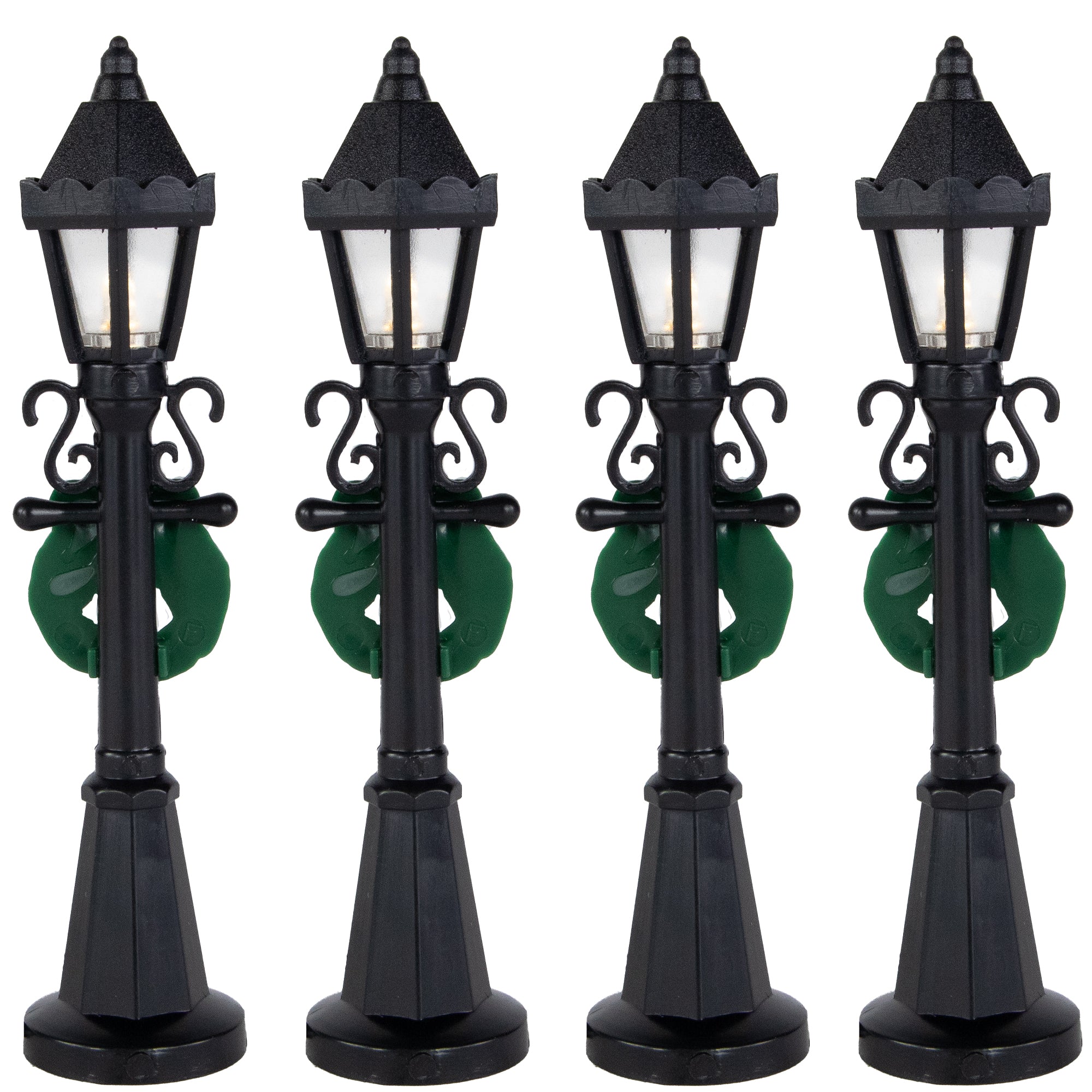 Set of 4 Lighted Street Lamps Christmas Village Display Pieces - 4.75