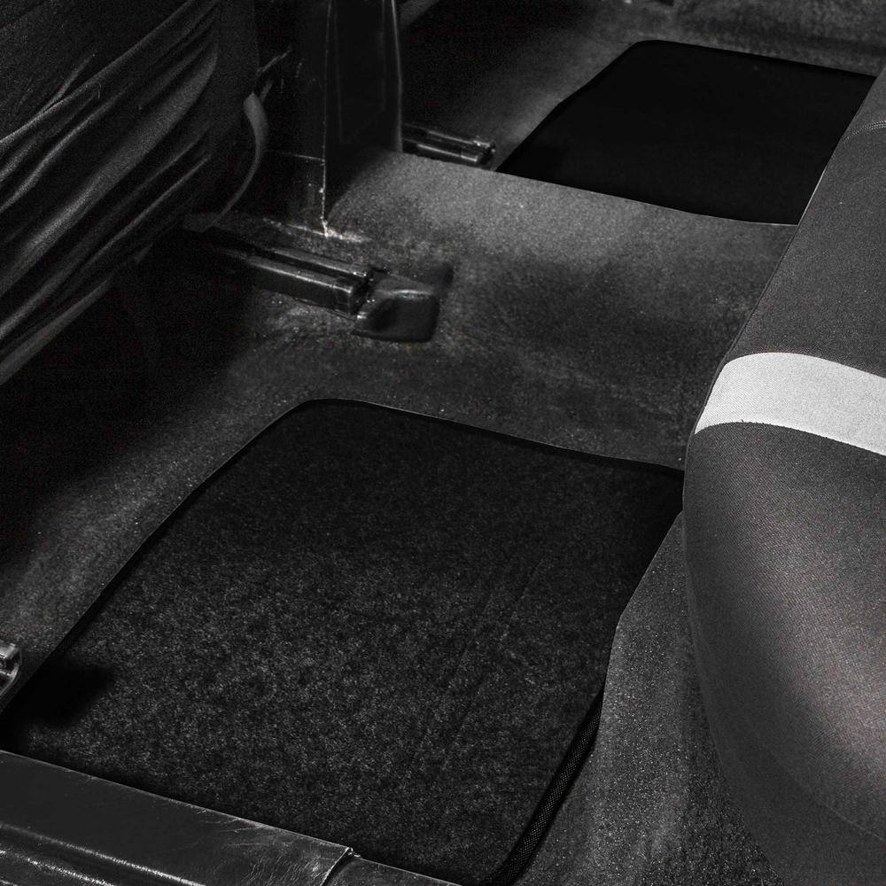 FH Group Black 4-Piece Universal Premium Soft Carpet Floor Mats with Striped Heel Pad Floor Liners - Full Set DMF14403BLACK