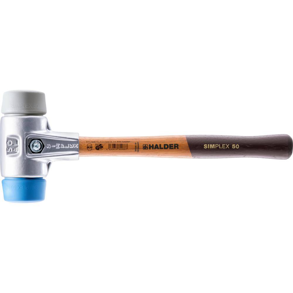 Halder 2 lbs. Simplex 60 Mallet Aluminum Housing with Soft Blue Rubber and Grey Rubber Inserts Non-Marring 3113.060